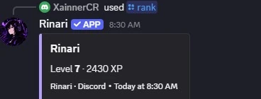 The /rank answer: Level 7 · 2430 XP